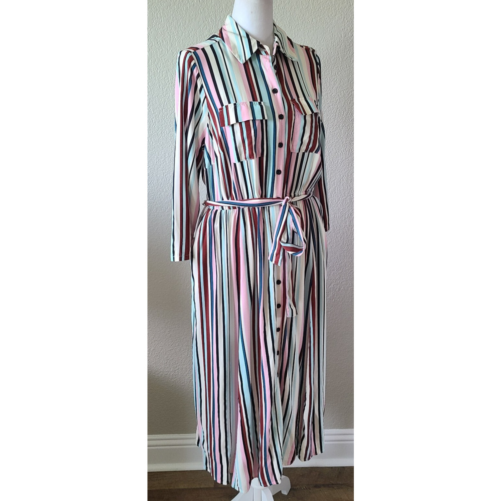 Torrid Midi Preppy Shirt Dress SZ US 10 M / L Resort Challis Button Front Stripe - Picture 10 of 14